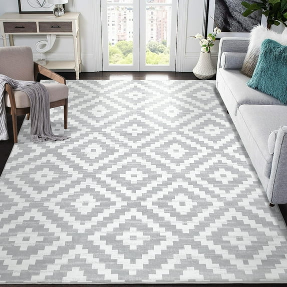 FairOnly 9'x12' Grey Washable Area Rugs Geometric Contemporary Rugs Non Shedding Area Rugs for Home Office Family Room Living Room Carpet
