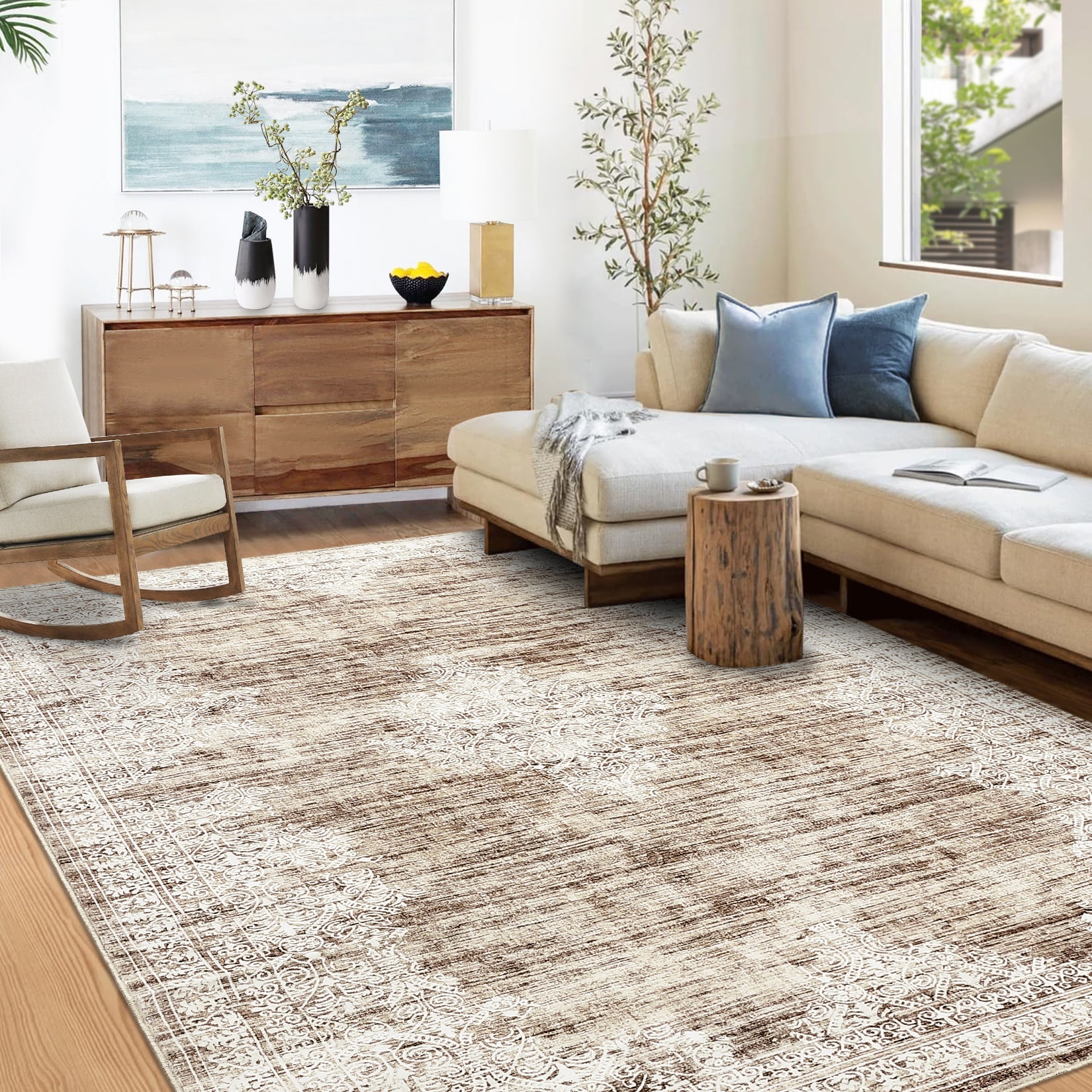 FairOnly 9'x12' Light Brown Washable Area Rugs for Living Room Vintage ...