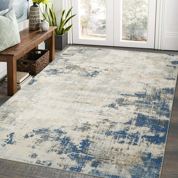 FairOnly 9'x12'Machine Washable Abstract Non Slip Modern Indoor Area Rug Soft Low Pile Carpet for Bedroom Living Room Kitchen,Blue Yellow