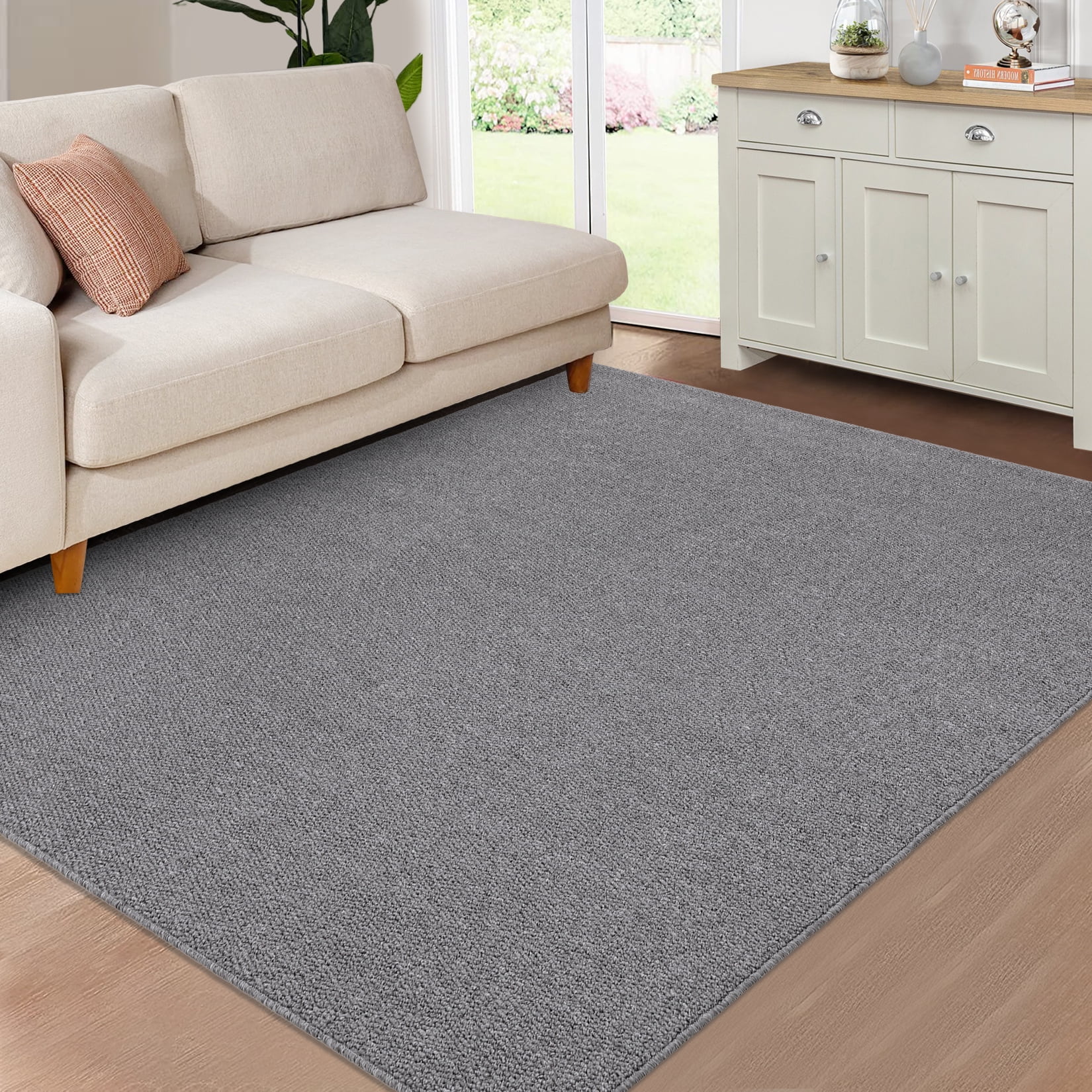 FairOnly 9'x12' Machine Washable Area Rugs for Living Room Modern Textured Ultra-Thin Soft Rugs for Family Room Nursery Neutral Grey Carpet