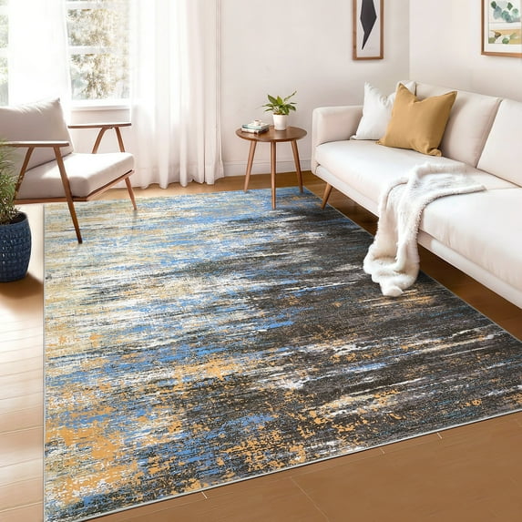 FairOnly 9'x12'Modern Abstract Indoor Area Rug for Bedroom Living Room Colorful Washable Rugs for Kitchen Laundry& Modern Spaces,Blue Brown