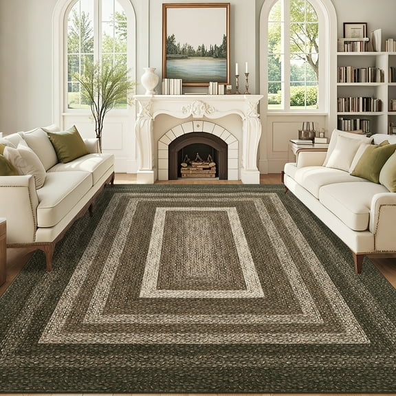 FairOnly 9'x12'Modern Non Slip Low Pile Area Rug Geometric Washable Stain Resistant Floor Rug for Bedroom Kitchen Dining Room，Dark Brown