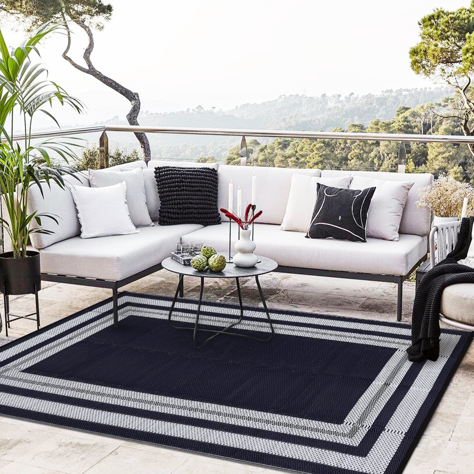 FairOnly 9'x12'Modern Outdoor Rugs Stain Resistant Portable Carpet for RV Trip Beach