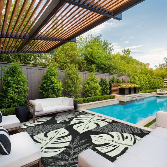 FairOnly 9'x12'Modern Outdoor Rugs Stain Resistant Reversible Carpet for RV Trip Beach