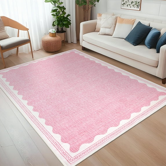 FairOnly 9'x12'Modern Solid Color Machine Washable Area Rug for Bedroom Non Slip Soft Stain Resistant Low Pile Rugs for Living Room Kitchen,Pink
