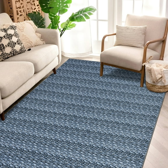FairOnly 9'x12' Modern Washable Area Rugs for Living room Solid Print Braided Non Slip Rugs Nursery Soft Blue Carpet