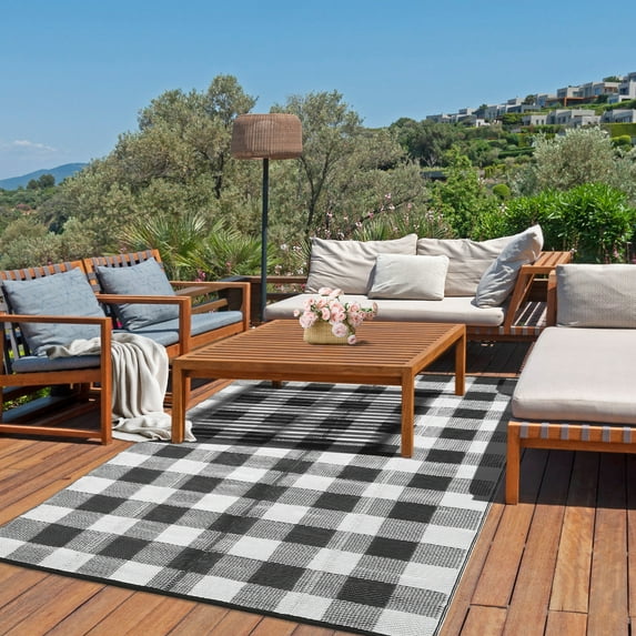 FairOnly 9'x12'Outdoor Area Rugs Reversible&Foldable Stain Resistant Large Rug for Camping