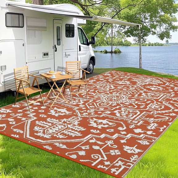 FairOnly 9'x12'Vintage Reversible Outdoor Area Rug Stain Resistant Carprt for Beach Picnic