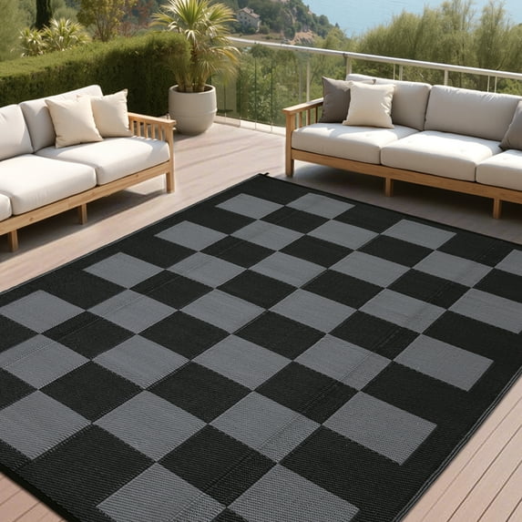 FairOnly 9'x18'Reversible Waterproof Outdoor Large Area Rug Stain Resistant Rugs for RV Trip