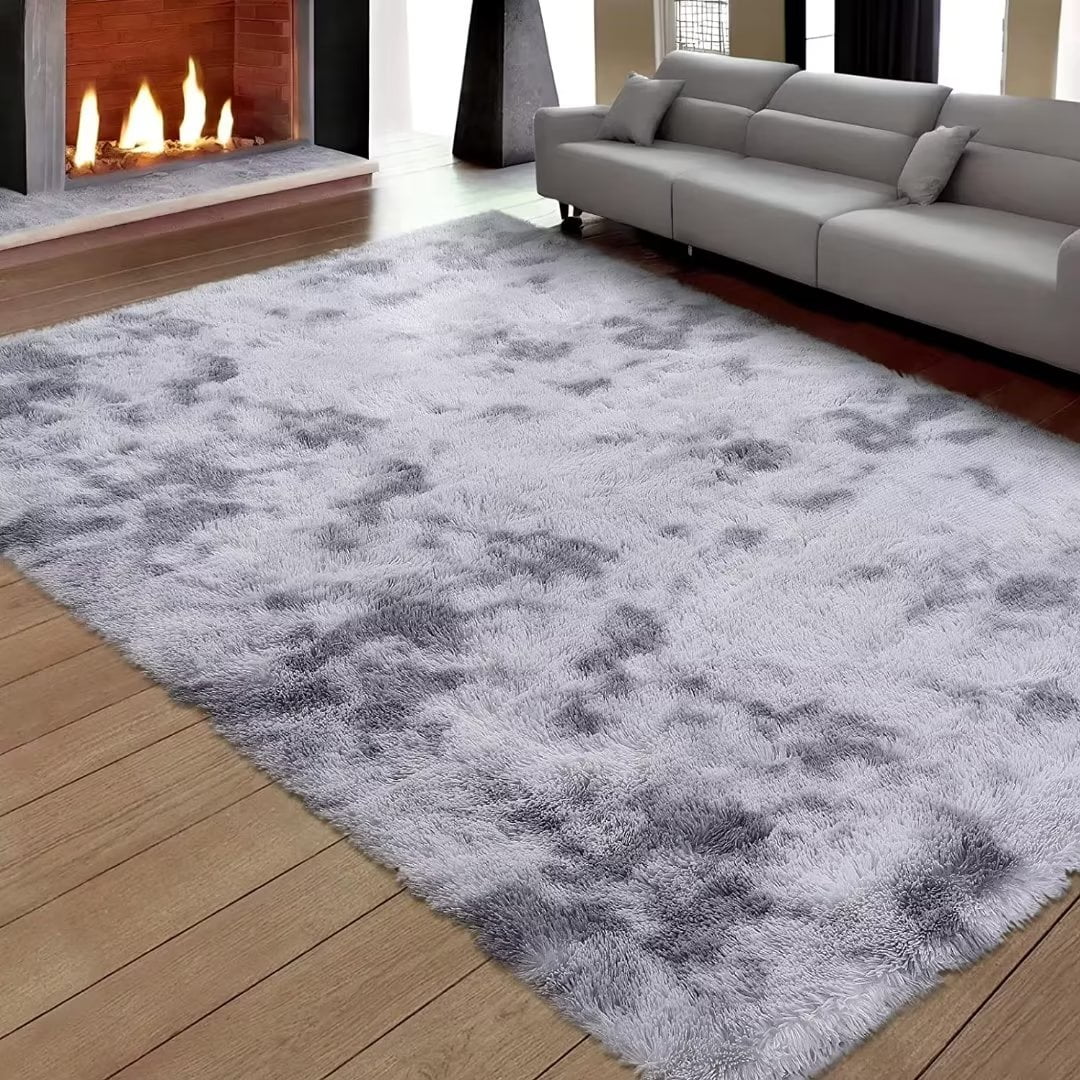FairOnly Plush Shag Area Rug 8'x10', Fluffy Light Gray Indoor Carpet ...