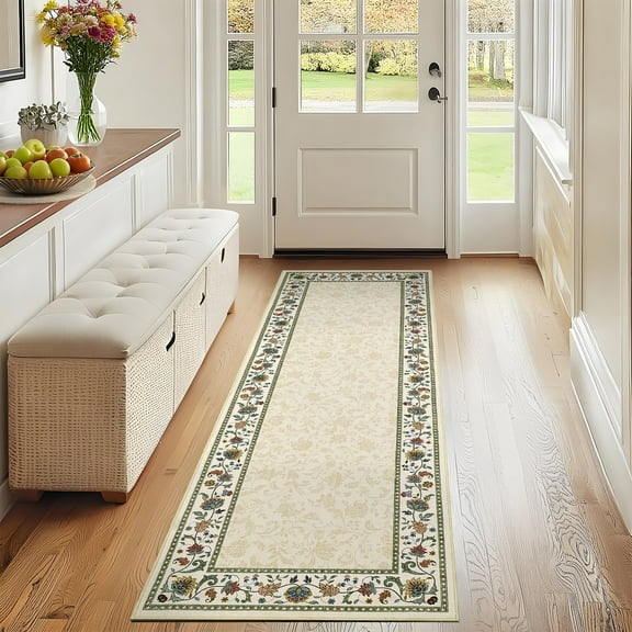 FairOnly Beige 2'x6'Tratitional Low Pile Oriental Runner Rugs Non Slip Stain Resistant Mat for Bedroom Kitchen Hallway
