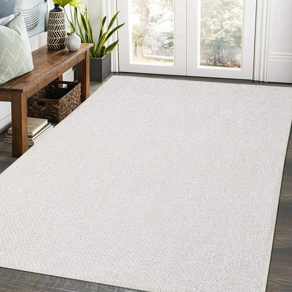 FairOnly Beige 4'x6'Modern Solid Color Area Rug Machine Washable Low Pile Non Slip Soft Indoor Rug for Living Room Bedroom Kitchen