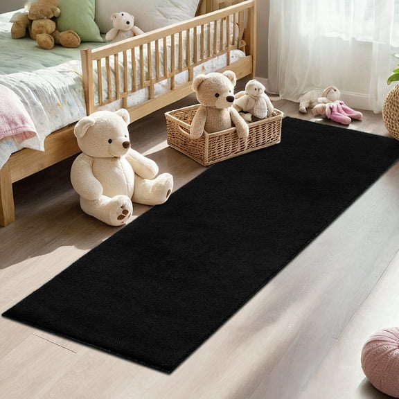FairOnly Black 2'x6'Modern Solid Color Runner Rug for Hallway Non Slip Low Pile Indoor Rug for Kitchen Entrace Laundry