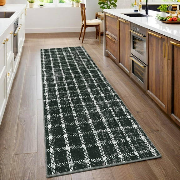 FairOnly Black 2'x6'Runner Rugs Machine Washable Non Slip Stain Resistant Rug for Hallway Entryway Kitchen