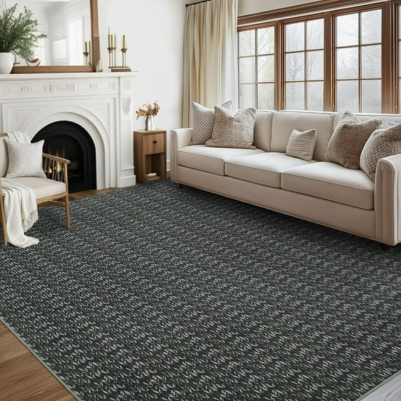 FairOnly Black 5'x7'Contemporary Non Slip Area Rug for Bedroom Stain Resistant Low Pile Herringbone Pattern Soft Floor Rug for Living Room Kitchen