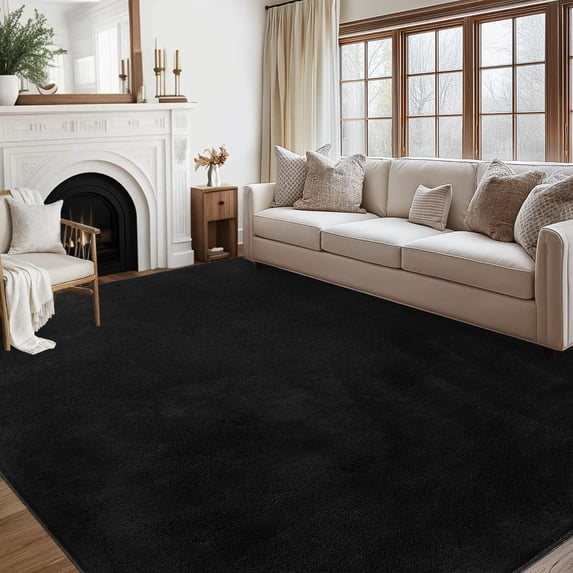 FairOnly Black 5'x7'Low Pile Modern Solid Color Area Rug for Bedroon Kitchen Non Slip Stain Resistant Floor Carpet for Living Room Bathroom