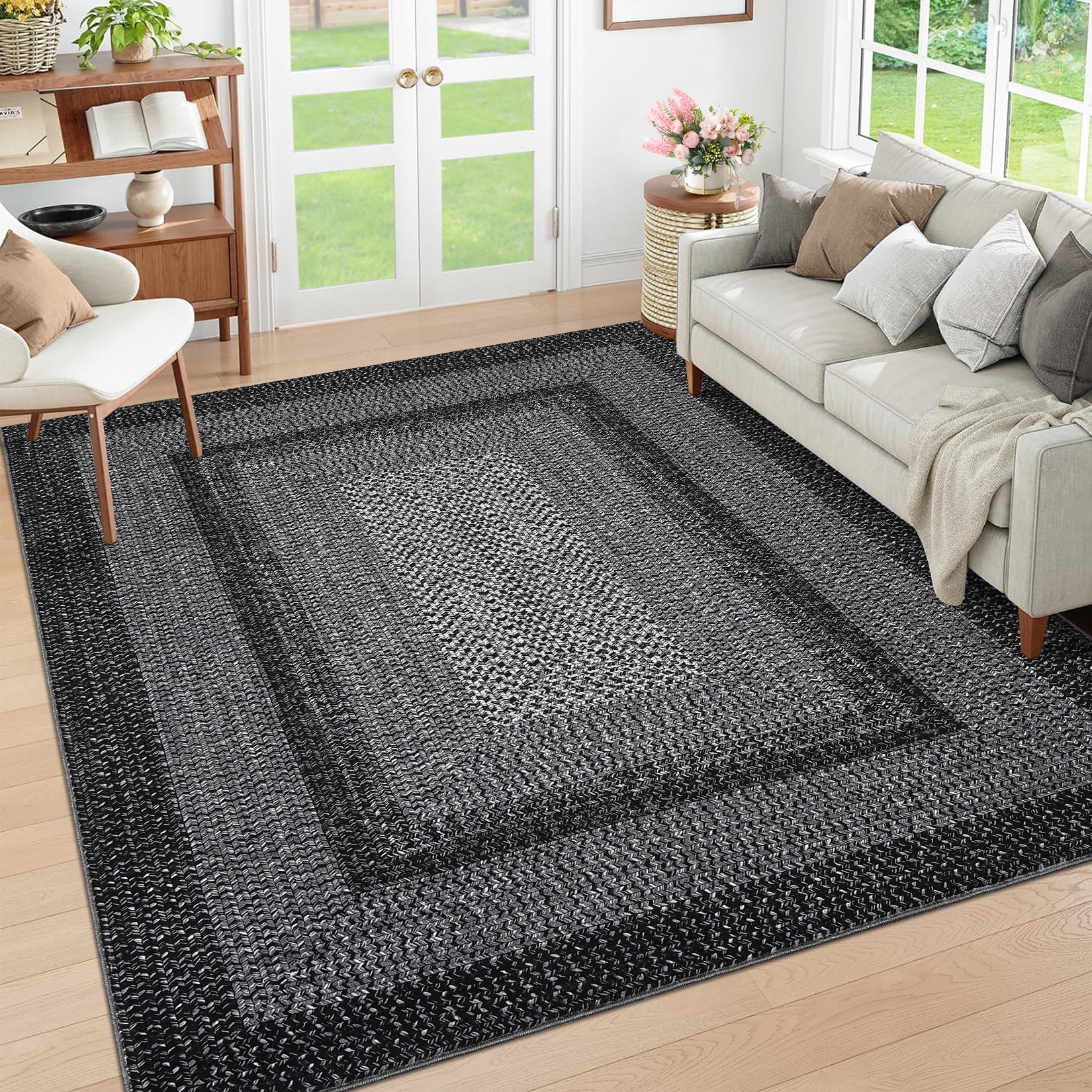 FairOnly Black 5 #39 x7 #39 Woven Print Rugs for Bedroom Low Pile Non Slip FairOnly Black 5 #39 x7 #39 Woven Print Rugs for Bedroom Low Pile Non Slip