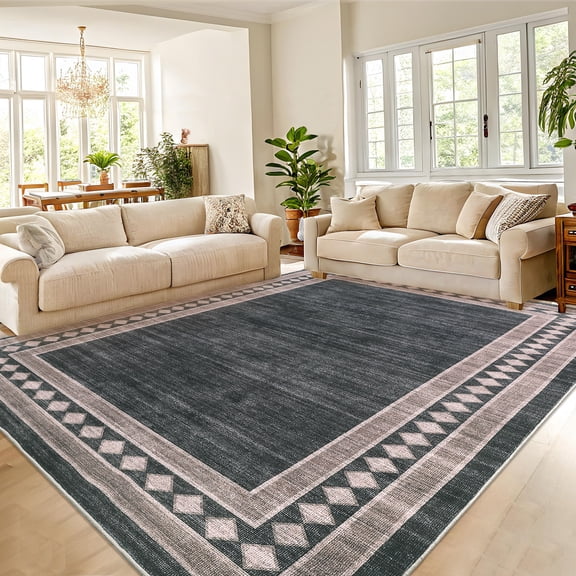 FairOnly Black Brown 8'x10'Modern Non Slip Stain Resisitant Area Rug for Living Room Soft Low Pile Solid Color Rug for Bedroom Dining Room