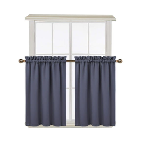 FairOnly Blackout Kitchen Curtian 24 inch Solid Rod Pocket Bathroom Curtains, Gray, 2 Panels