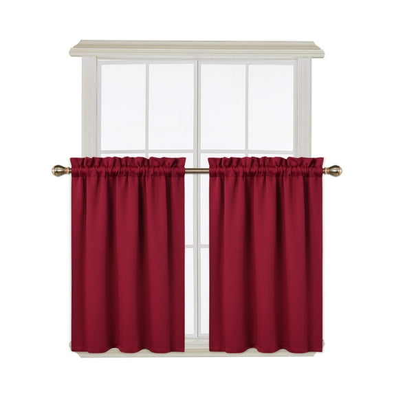 FairOnly Blackout Kitchen Curtian 36 inch Solid Rod Pocket Bathroom Curtains, Red, 2 Panels