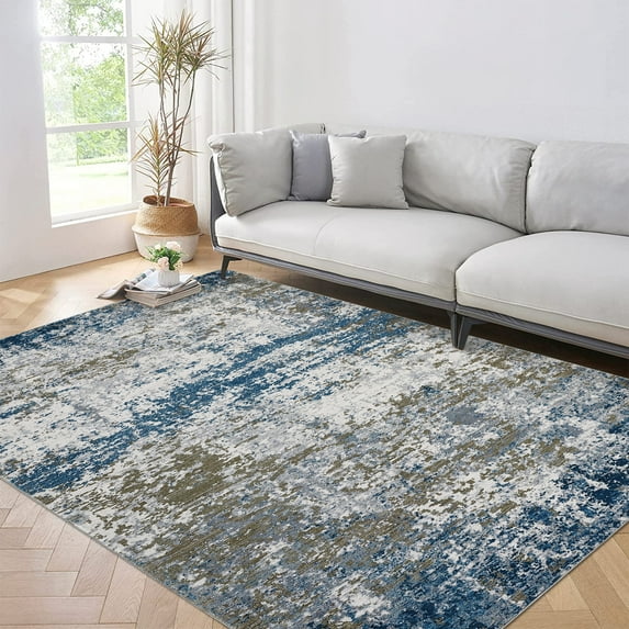 FairOnly Blue 10'x13'Modern Abstract Machine Washable Non Slip Non Shedding Area Rug Soft Low Pile Floor Rug for Living Room Kitchen Bedroom