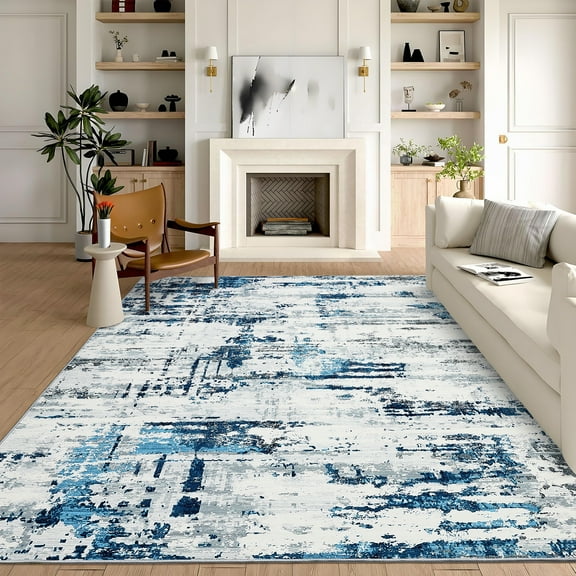 FairOnly Blue 5'x7'Modern Abstract Area Rug Non Slip Non Shedding Stain Resisitant Indoor Floor Cover for Bedroom Living Room Dining Room