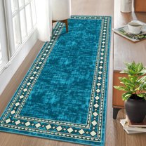 FairOnly Blue Green 2'x6' Modern Machine Washable Non Slip Low Pile Ruuner Rug for Bedroom Kitchen Laundry