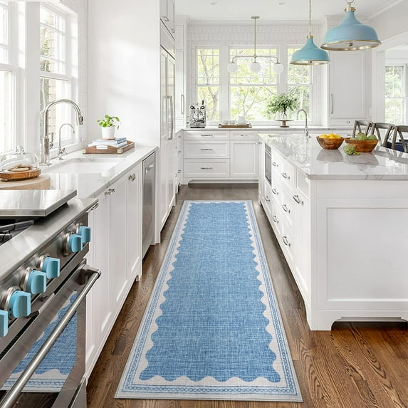 FairOnly Blue Modern Solid Color 2'x6' Runner Rug for Entrance Non Slip Washable Indoor Decor Rug for Hallway Bedroom Laundry