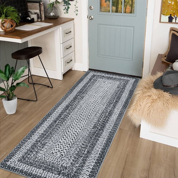 FairOnly Braided Pattern Grey 2'x6'Runner Rug Machine Washable Non Slip Geometric Carpet for Modern Bedroom Laundry Hallway
