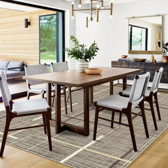 FairOnly Brown 10'x13'Geometric Area Rug - Machine Washable Low Pile Non-Slip Rug for Modern Living Room Bedroom Kitchen Decor