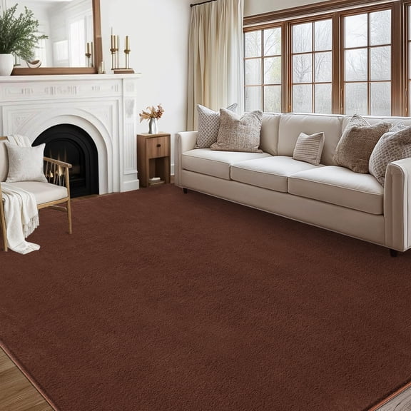 FairOnly Brown 10'x13'Low Pile Modern Solid Color Area Rug for Bedroon Kitchen Non Slip Stain Resistant Floor Carpet for Living Room Bathroom
