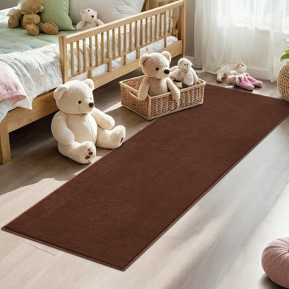 FairOnly Brown 2'x6'Modern Solid Color Runner Rug for Hallway Non Slip Low Pile Indoor Rug for Kitchen Entrace Laundry