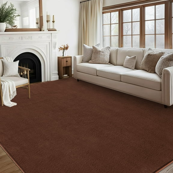 FairOnly Brown 5'x7'Low Pile Modern Solid Color Area Rug for Bedroon Kitchen Non Slip Stain Resistant Floor Carpet for Living Room Bathroom