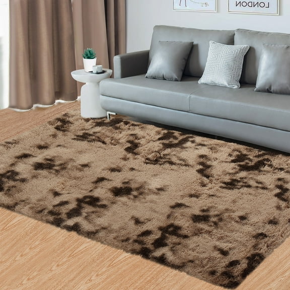FairOnly Brown 5'x8'Washable Silk Wool Tie-Dye Area Rug for Bedroom Non Slip Ultra Soft Indoor Rug for Living Room Dining Room