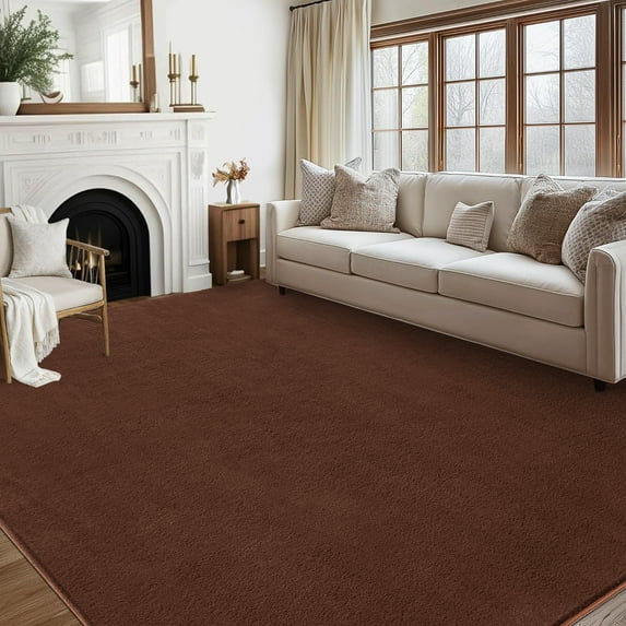 FairOnly Brown 8'x10'Low Pile Modern Solid Color Area Rug for Bedroon Kitchen Non Slip Stain Resistant Floor Carpet for Living Room Bathroom