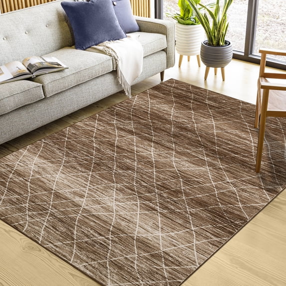 FairOnly Brown Large Area Rugs 8'x10' Geometric Washable Carpet for Bedroom Stain-Resistant for Home Office