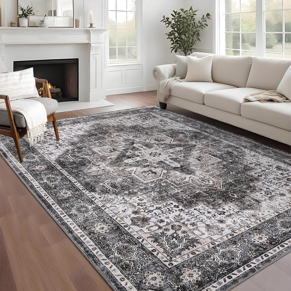 FairOnly Camel 10'x13'Extra Large Vintage Rugs for Living Room Low Pile Non Slip Oritental Style Stain Resistant Area Rug for Bedroom