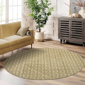 FairOnly Camel 4'x4' Contemporary Non Slip Rount Area Rug for Bedroom Stain Resistant Low Pile Herringbone Pattern Soft Floor Rug for Living Room Kitchen