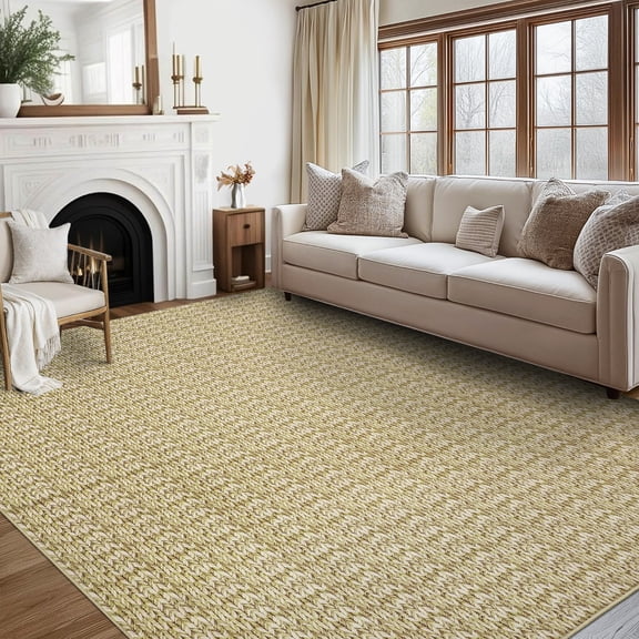 FairOnly Camel 5'x7'Contemporary Non Slip Area Rug for Bedroom Stain Resistant Low Pile Herringbone Pattern Soft Floor Rug for Living Room Kitchen