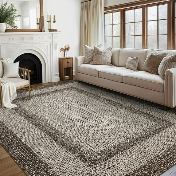 FairOnly Camel 5'x7'Woven Print Rugs for Bedroom Low Pile Non Slip Washable Area Rug for Dinning Room Kitchen
