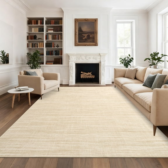 FairOnly Camel 9'x12'Texture Modern Plain Area Rug for Bedroom Living Room Machine Washable Ultra Thin Low Pile Floor Mat for Kitchen Home Office Dining Room