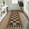thumbnail image 1 of FairOnly Checkerboard & Diamond Washable 2'x6'Runner Rug for Bedroom Non Slip Ultra Thin Pet Friendly Carpet for Hallway Kitchen,Black Brown, 1 of 7