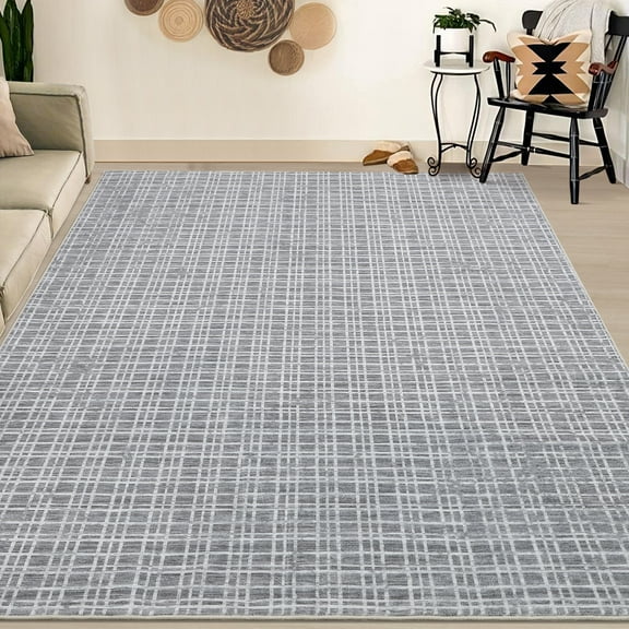 FairOnly Dark Grey 4'x6'Modern Grid Area Rug for Living Room Low Pile Non Slip Soft Foldable Floor Rug for Bedroom Kitchen Dinning Room