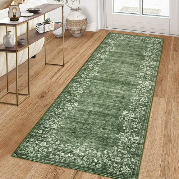 FairOnly Garden Non Slip Soft 2'x6'Runner Rug Machine Washable Low Pile Stain Resistant Floor Cover for Modern Kitchen Hallway Laundry,Green