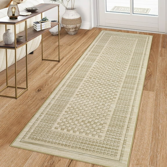 FairOnly Geometric Beige 2'x6'Non Slip Washable Runner Rug for Modern Living Room Low Pile Foldable Floor Carpet for Entryway Laundry Kitchen