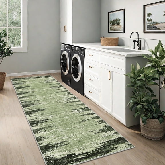 FairOnly Green 2'x6' Abstract Runner Rug for Living Room Modern Non Slip Ultra Thin&Soft Indoor Floor Cover for Bedroom Kitchen Laundry