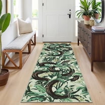 FairOnly Green 2'x6'Pastoral Washable Non Slip Runner Rug for Living Room Low Pile Foldable Snake Pattern Rug for Bedroom Kitchen