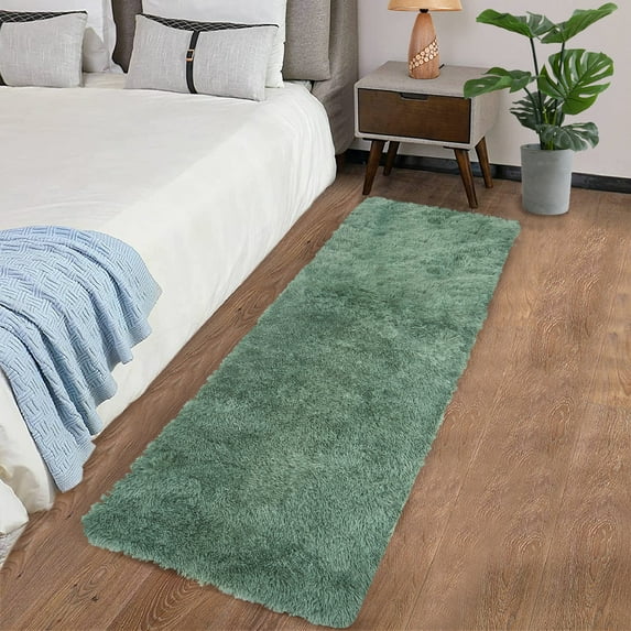 FairOnly Green 2'x8'Washable Silk Wool Tie-Dye Non Slip Ultra Soft Runner Rug for Hallway Entrance Kitchen