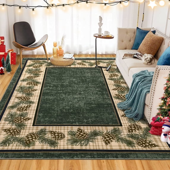 FairOnly Green 3'x5'Romantic Festival Christmas Rug for Living Room Machine Washable Ultra Thin Low Pile Non Slip Holiday Decor Rug for Bedroom Kitchen