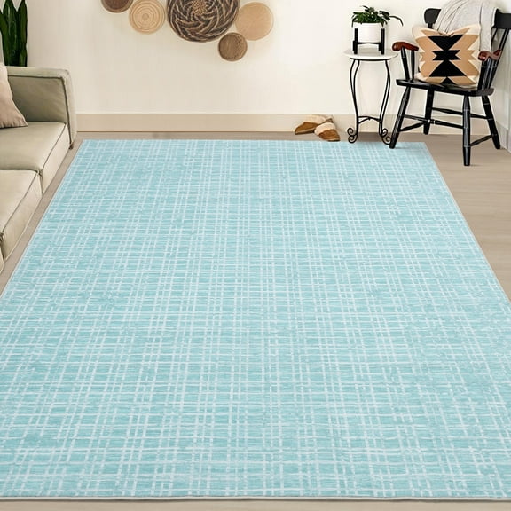 FairOnly Green 5'x7'Modern Grid Area Rug for Living Room Low Pile Non Slip Soft Foldable Floor Rug for Bedroom Kitchen Dinning Room